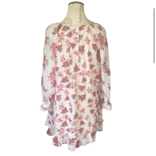Free People Camella Mini Dress M Ivory and Pink Floral Bohemian 3/4‎ Sleeve - Image 5