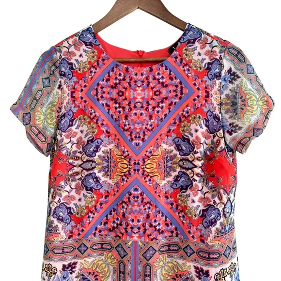 Lulus Kaleidoscopic Print Short Sleeve Shift Dress Red Purple Hankerchief Girly‎ - Image 2