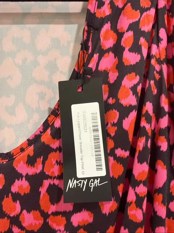 NWT Nasty Gal Pink & Red Animal Print Long Sleeve Crop Top - Image 2