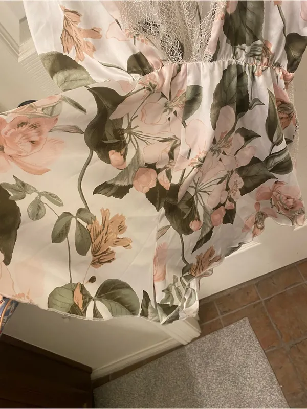 Victoria's Secret Floral Lace-Trim Satin Romper - Pink & Green - Image 9