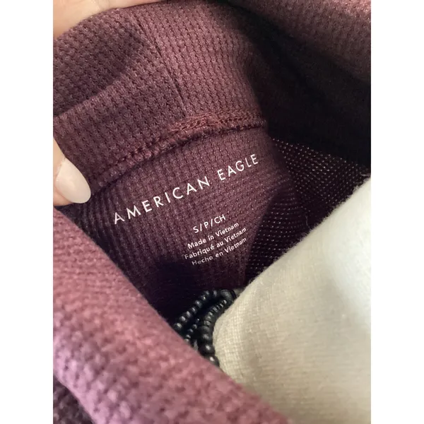 American Eagle Womens Small Plum Waffle Knit Cowl Neck Cropped Top Sweater - Image 4