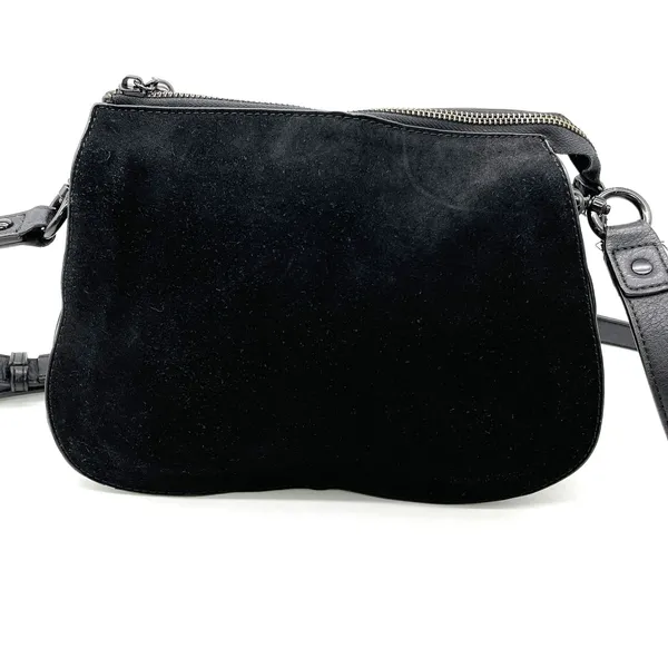 La Diva Crossbody Bag Black Suede Leather Tassel Minimalist Indie Urban‎ Edgy - Image 3