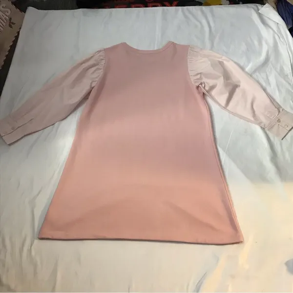 Free Assembly Pink Smocked Sleeve Mini Shift Dress L Casual Classic Preppy - Image 5
