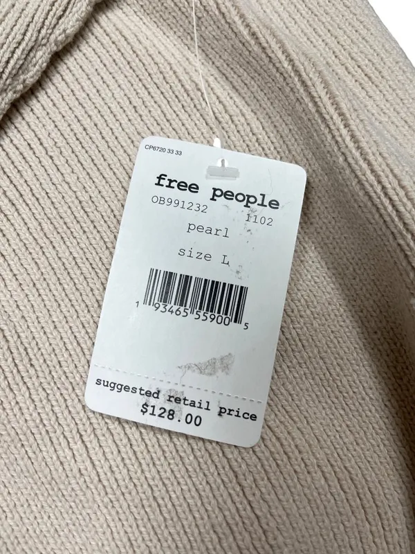 Free People wms pearl beige casual over sized knit pull sweater sz L SKU 10-783 - Image 7