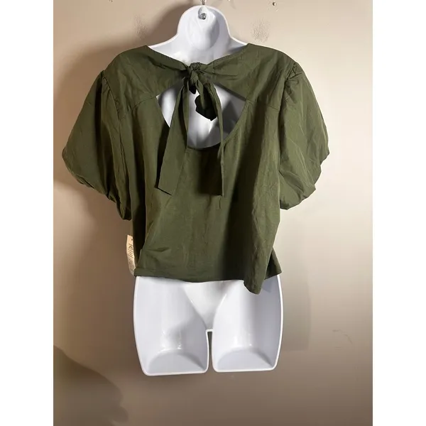 Nanette Lepore Prairie Sage‎ Green Puff Sleeve Bow Back Cutout Top XL NWT - Image 6