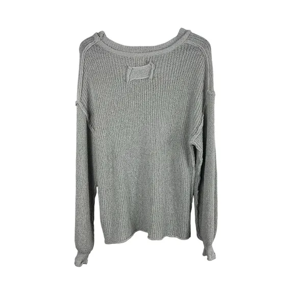 POL Textured Knit Sweater Womens M Gray Lightweight Drop Shoulder Exposed Hem - Image 2