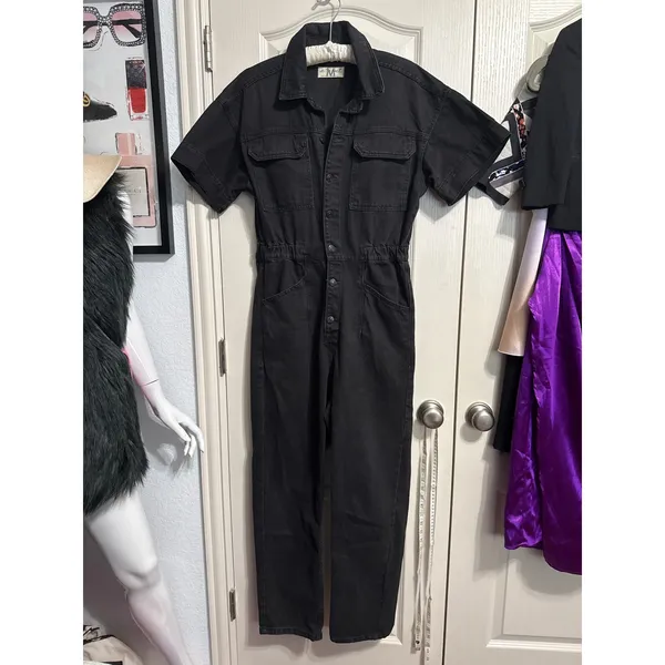 Free People We The Free Marci Denim Jumpsuit Relaxed Overalls Minimalist Utility - Image 3