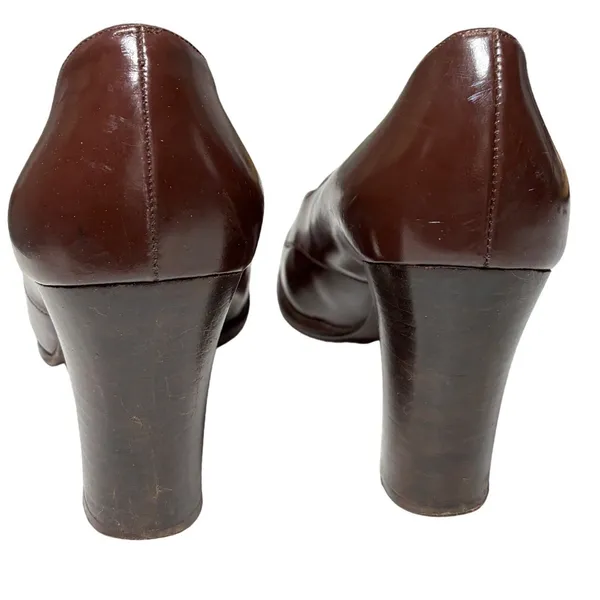 Vintage Kenneth Cole Spain Brown Leather Block Heel Loafers Buckle Strap 9 - Image 7