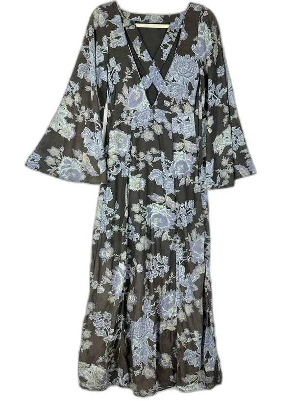 Free People Melrose Maxi Dress Size 2 Floral Night Combo Boho Flare Sleeves - Image 3