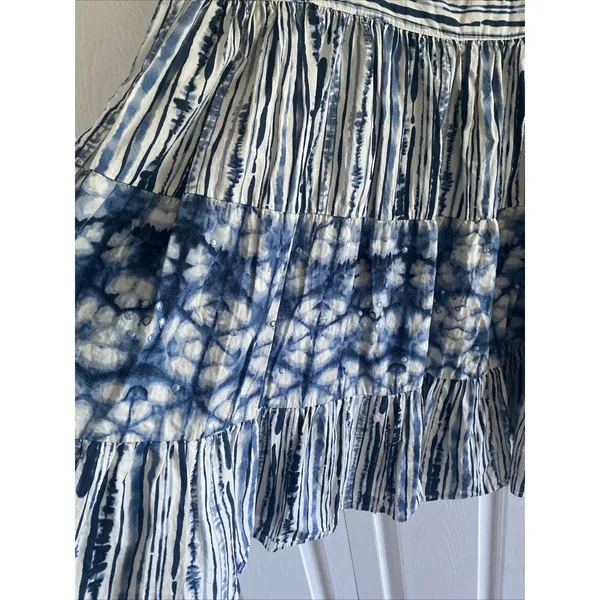 Not So Serious Tie Dye Tiered Mini Dress Womens Size 2X‎ Blue Boho Sequin Cotton - Image 5