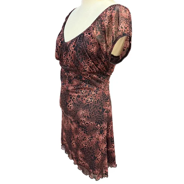 Ultra Flirt XL Brown Leopard‎ Print Mesh Short Sleeve Mini Dress Y2K Indie Alt - Image 6