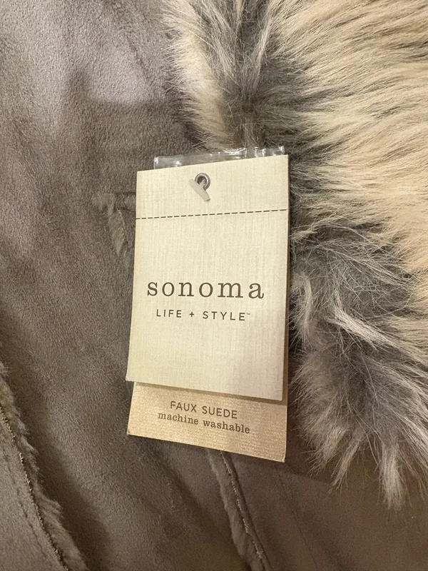 Sonoma Life + Style Faux Suede Coat with Faux Fur Trim – Size Large (NWT) - Image 5