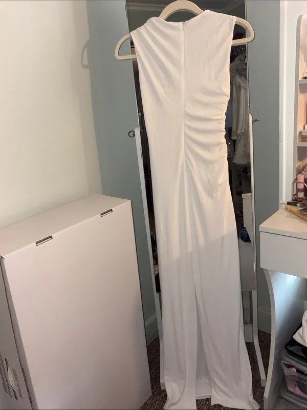 Zara White Ruched One-Shoulder Maxi Dress - Image 2