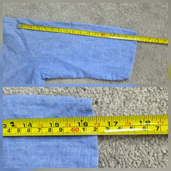 Eileen Fisher 100% Organic Linen Blue Button Down Top Size L Half Sleeve Boxy - Image 11