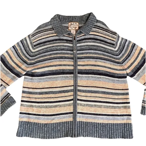 Heirloom Collectibles Fair Isle Cardigan Sweater Women's Lg. Blue Beige Zip Up‎ - Image 2