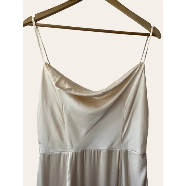 Meshki Kimberly Ivory Satin Cowl Neck Slit Cocktail Slip Dress Size Medium - Image 5