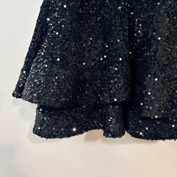Women’s Velvet Sequin Tiered Mini Dress Black XS Small Party Cocktail - Image 3