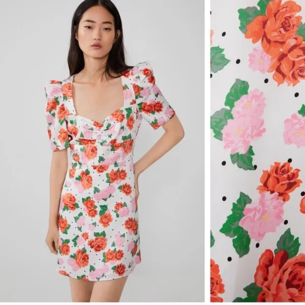 NWT Zara puff sleeve‎ floral polka dot mini dress - Image 2
