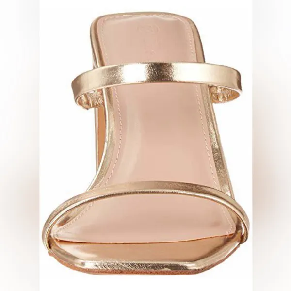 NWT THE DROP Women's Avery Square Toe Two Strap High Heeled Sandal Size 9 Gold - Image 3