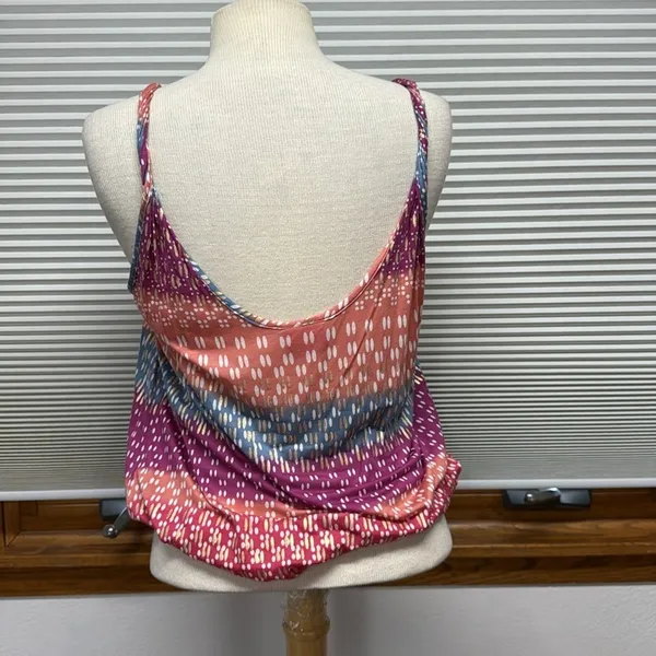 Free People Vintage Multi Sherbert Color Stripe Polka Dot Twisted Strap Tank Top - Image 6