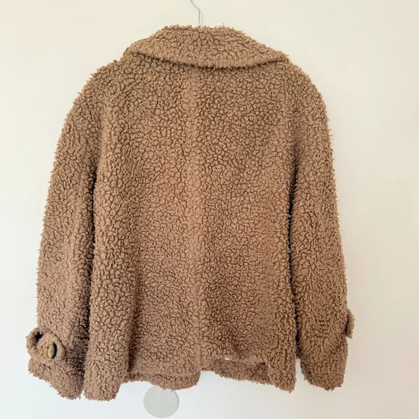 Free People Brown Sherpa Button Front Peacoat Cozy Textured Jacket Women Sz S - Image 6