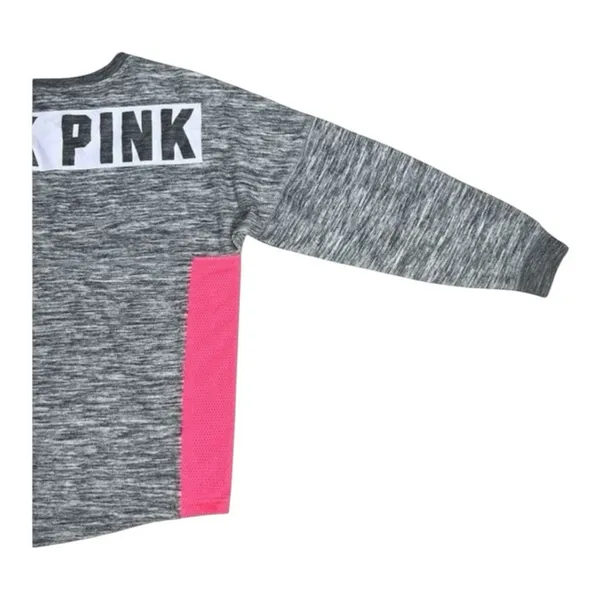 Victoria's Secret PINK Bling Holographic Foil Varsity Crew Sweatshirt Large Grey - Image 10