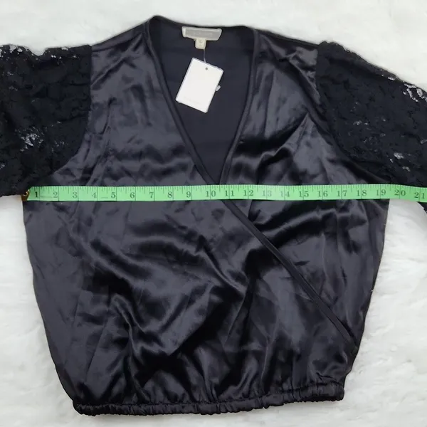 Pleione -511‎ NWT Black Faux Wrap Dressy Top Lace Sleeves Small - Image 8
