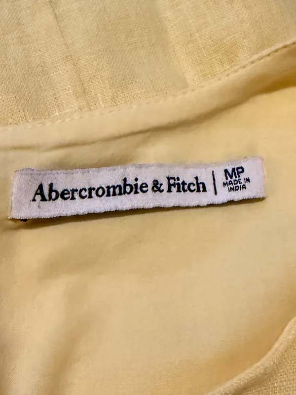 A&F Butter Yellow Linen Cotton Blend Button Back Detail Mini A-Line Sheath Dress - Image 6