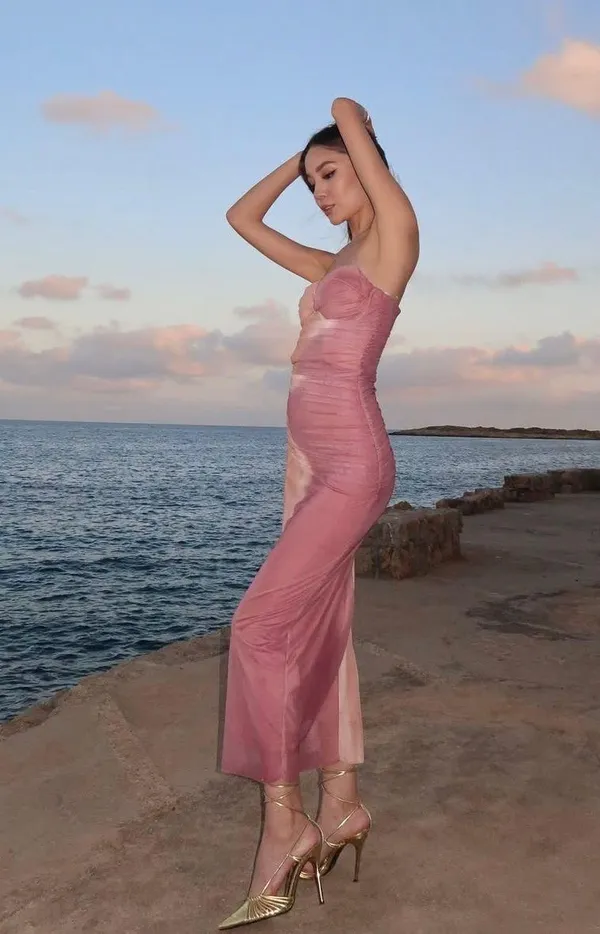 ZARA dress maxi midi corset fitted bodycon mauve beige wedding party cocktail - Image 8