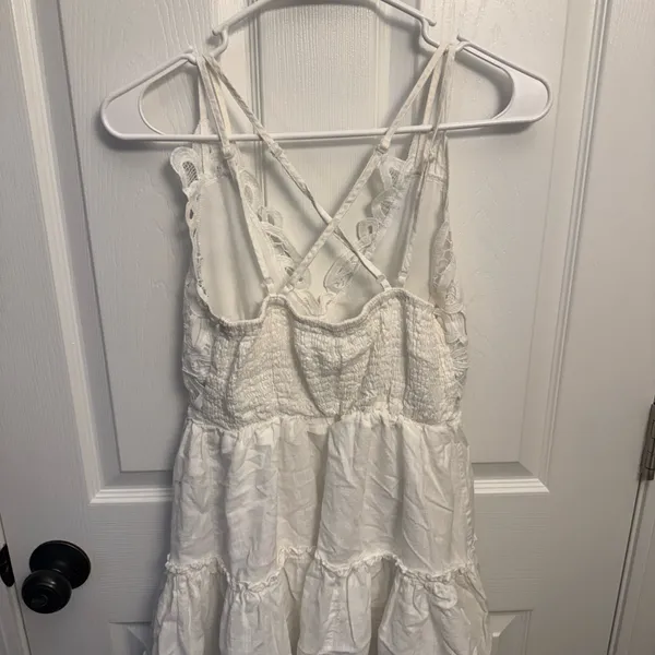 SHEIN White Lace Crochet Tiered Mini Dress Cottagecore Boho - Image 2
