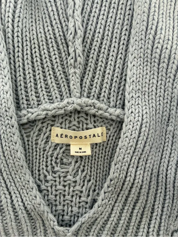 Aeropostale Light Blue Cable-Knit Hooded Cropped Sweater - Image 2