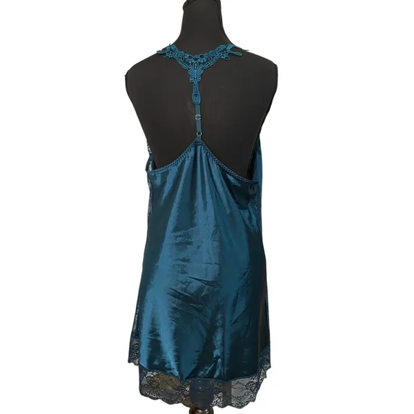 Avidlove Teal Lace Satin Slip Dress‎ Nighty Lingerie Nightgown Large Sexy Club - Image 2