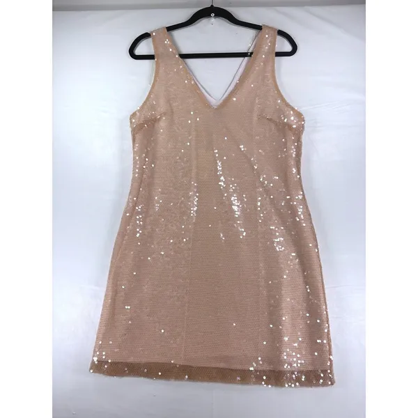 A New Day Women Rose Gold Sequin V-Neck Sleeveless Shift Mini Dress Size S NWT - Image 3