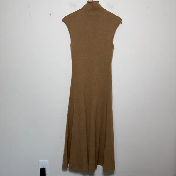 Polo Ralph Lauren Women 100% Cashmere Midi Dress M Camel Turtleneck Fit & Flare - Image 5