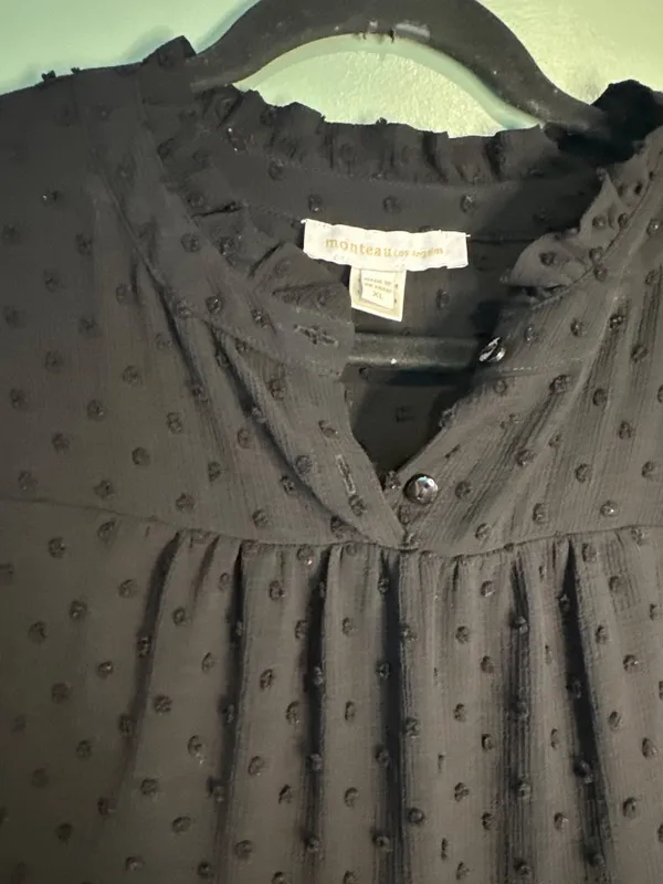 Monteau Los Angeles Womens XL Swiss Dot Tiered Blouse Sheer Boho Romantic - Image 3