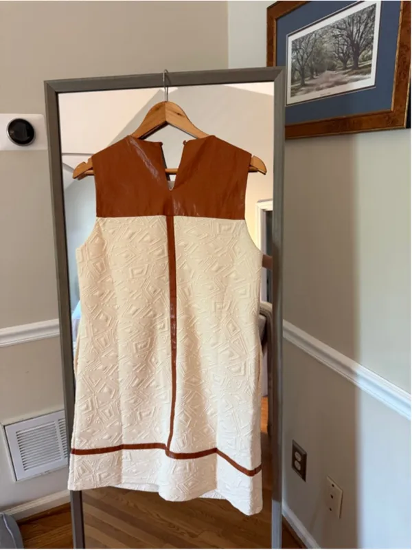 Women's THML White & Brown Sleeveless Dress S MIXED MEDIA TEXTURED MIDI-CREAM - Image 7