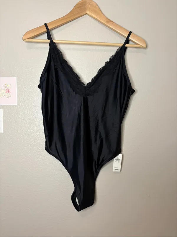 Aerie New Satin Lace black swimsuit one piece women’s summer beach pool small - Image 6