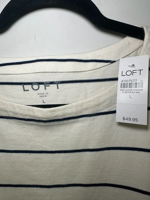 NWT 100% Cotton Loft Striped Tank Top Size L White Blue Side Button Sleeveless - Image 2