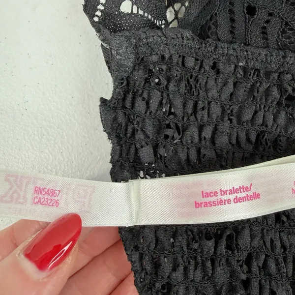 Victoria's Secret PINK L Large‎ Lace Bralette Bra Black Lace Strappy Smocked - Image 10
