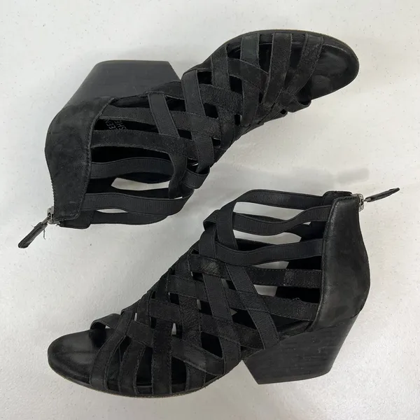 Eileen Fisher 6 Oodle Black Criss Cross Sandal Wedge Nubuck Leather Stacked Heel - Image 5