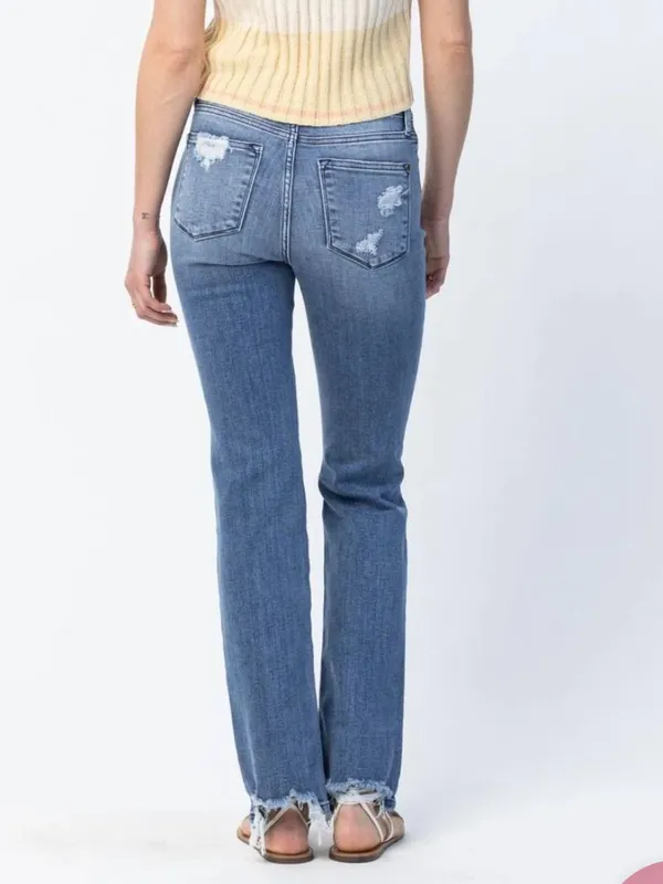 Judy Blue Medium Wash Mid Rise Destroyed Raw Hem Straight Leg Jeans Size 5/27 - Image 2