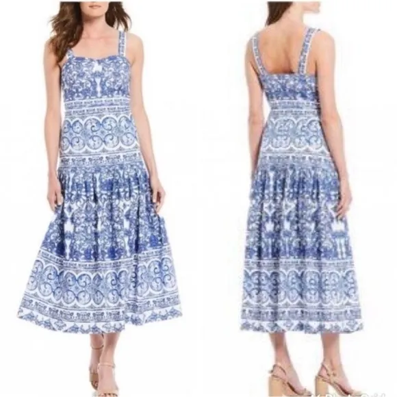 NWT Blue & White Majolica Drop Waist Sleeveless Dress Sz 10 - Image 2