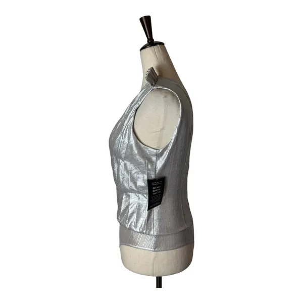 Retrofête Cassie Bodysuit Women XS Silver Metallic One Shoulder NWT‎ Party Club - Image 7