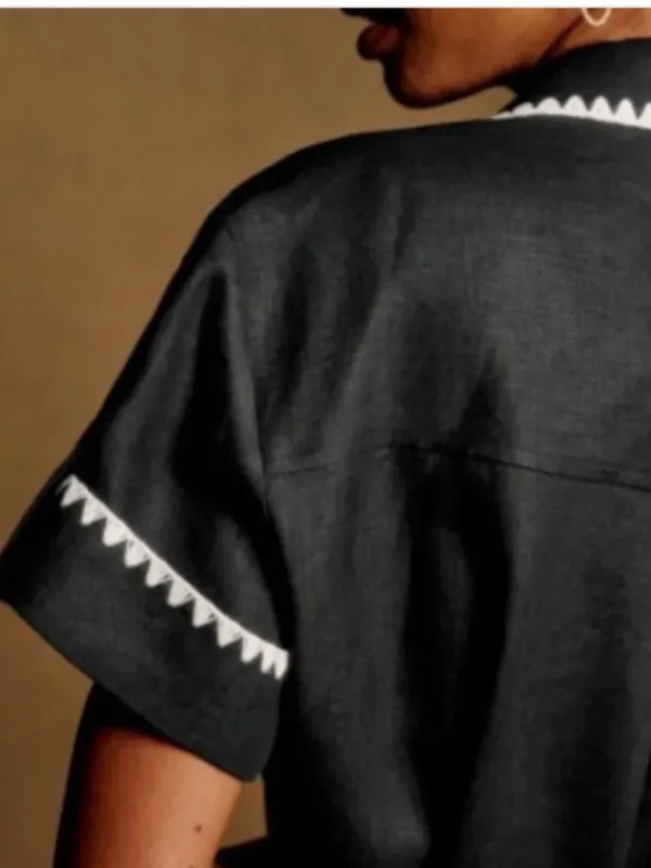 Sézane Ana Dress Black Linen Crochet Embroidered Shirt Mini Dress 36 - Image 2