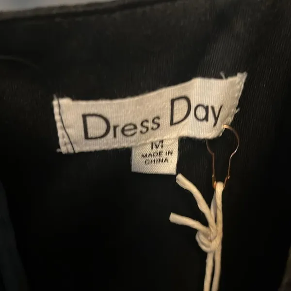 NY&Co Dress Day Black Ruffle Wrap Midi Dress Medium Sheer Organza Cocktail NWT - Image 5