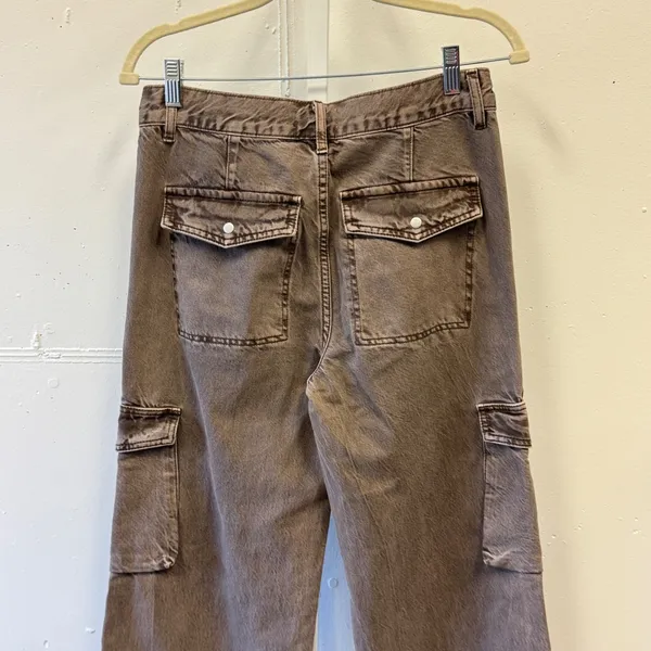 PacSun Brown Cargo Wide Leg Pants High Rise Specially Dyed Streeetwear Size 25 - Image 5