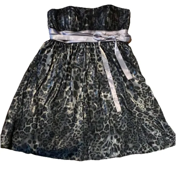 Leopard Print Dress 2 S Metallic Strapless Cocktail Evening Party HOCO Glam - Image 2