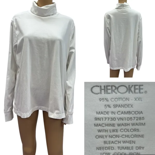 Cherokee White Long Sleeve Layering Turtleneck Cotton Spandex Blend Womens XXL - Image 2