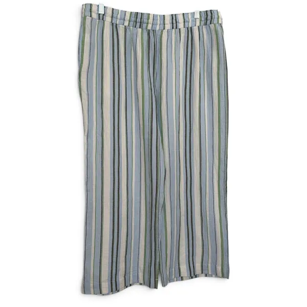 Wonderly Womens Cotton High Rise Tie Waist Ankle Pants Blue Green Striped XL - Image 6