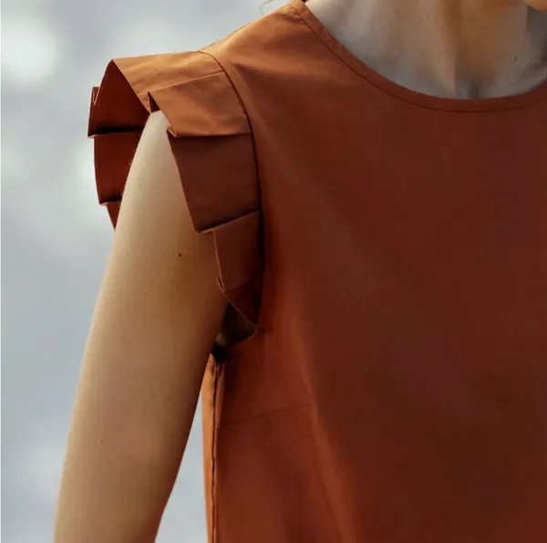 Mare Mare X Anthropologie Aimee Ruffle Cap Sleeve Blouse Terracotta - Image 4